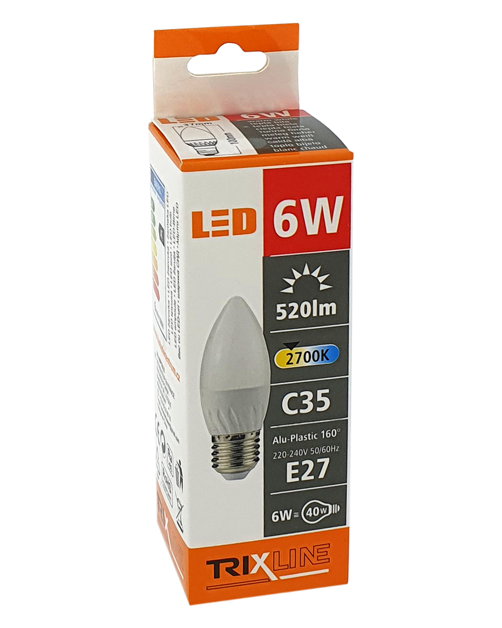 Trixline 6W E27 C35 2700K meleg fehér Trixline 6W E27 C35 2700K meleg fehér