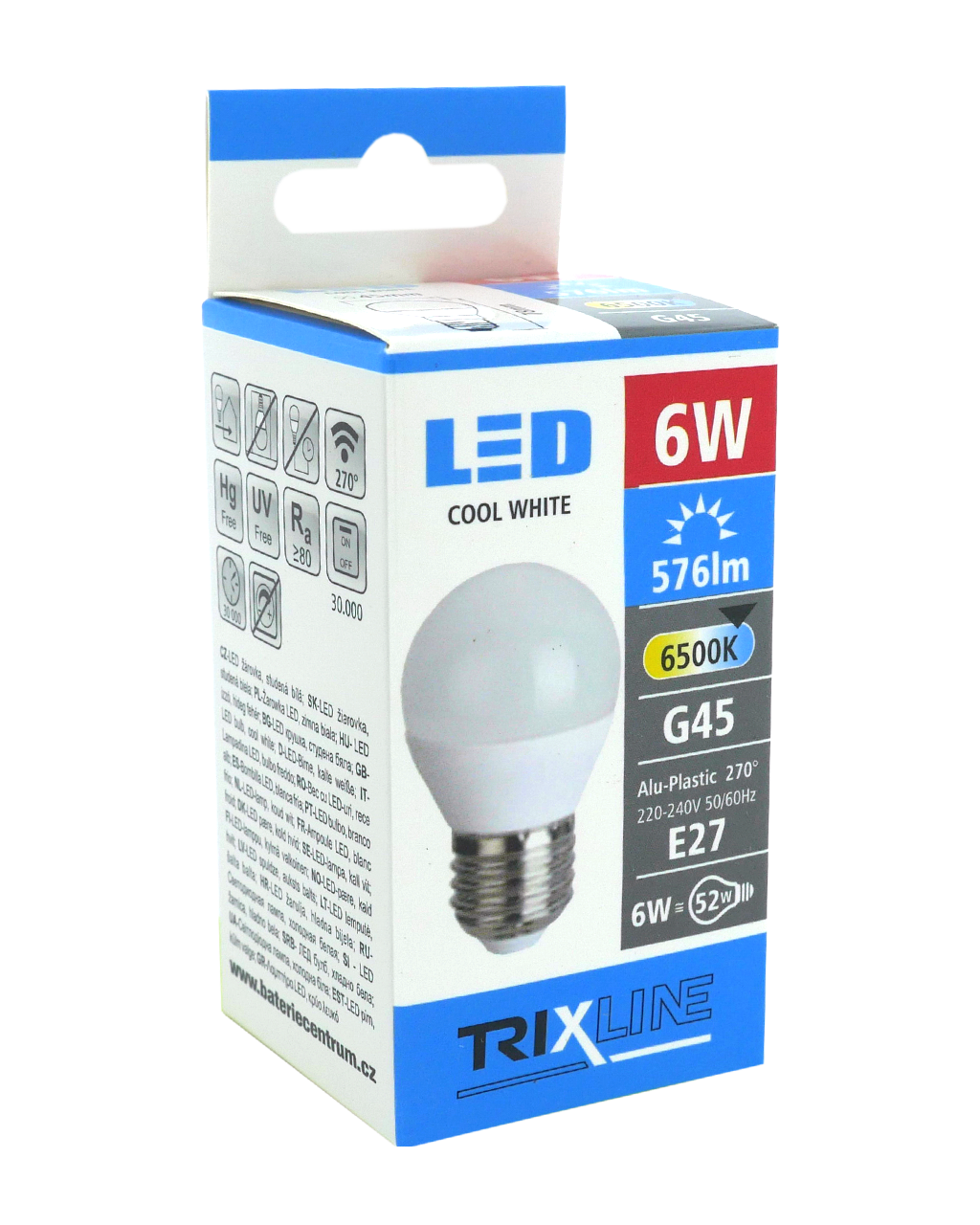 Trixline 6W E27 G45 6500K hideg fehér Trixline 6W E27 G45 6500K hideg fehér