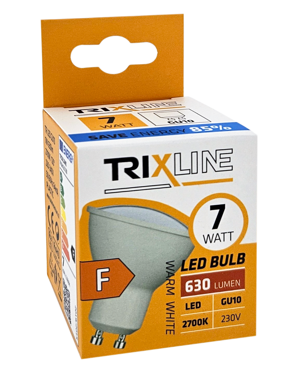 Trixline 7W GU10 2700K 630lm meleg fehér LED izzó Trixline 7W GU10 2700K 630lm meleg fehér LED izzó