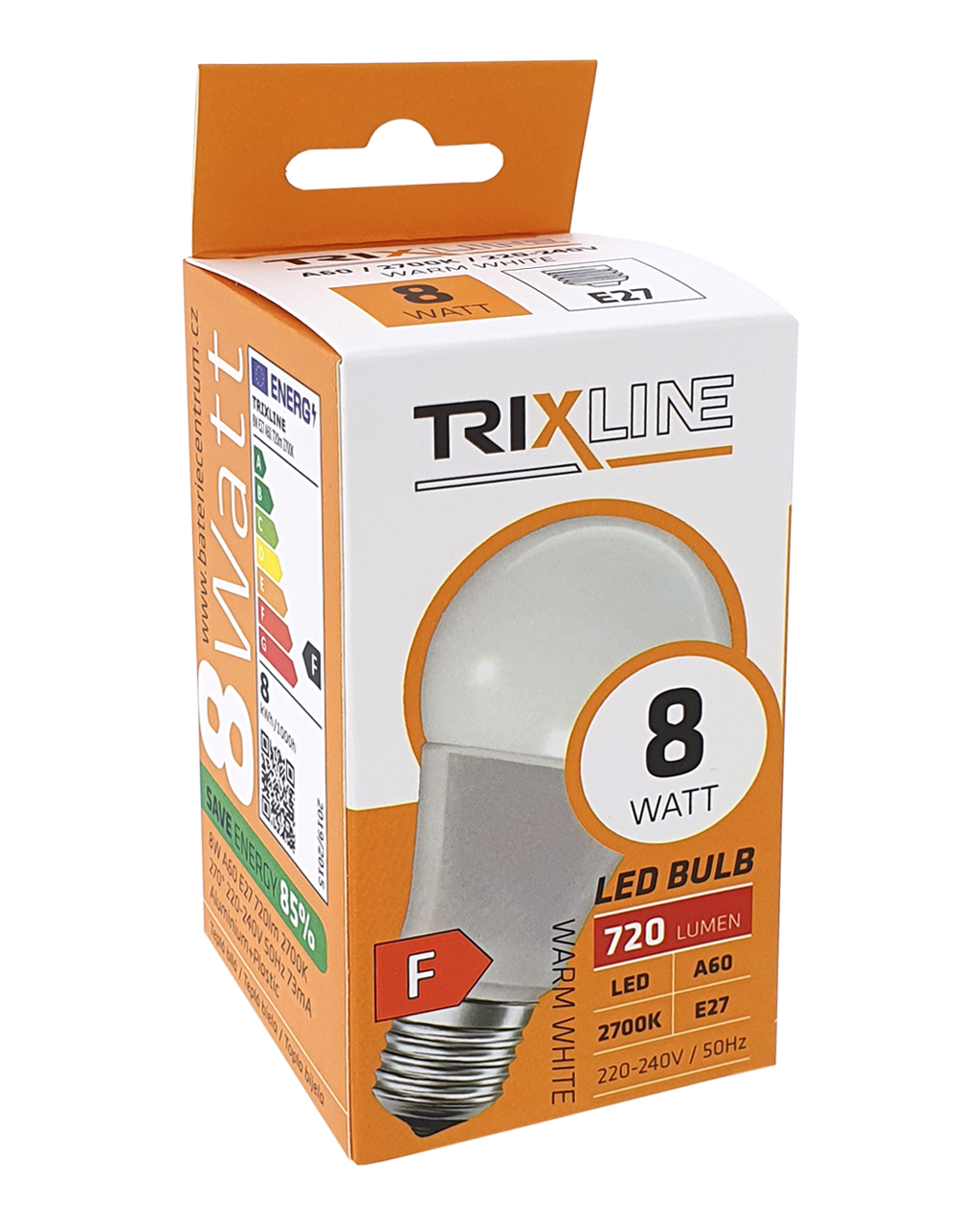 Trixline 8W 720lm E27 A60 2700K meleg fehér Trixline 8W 720lm E27 A60 2700K meleg fehér