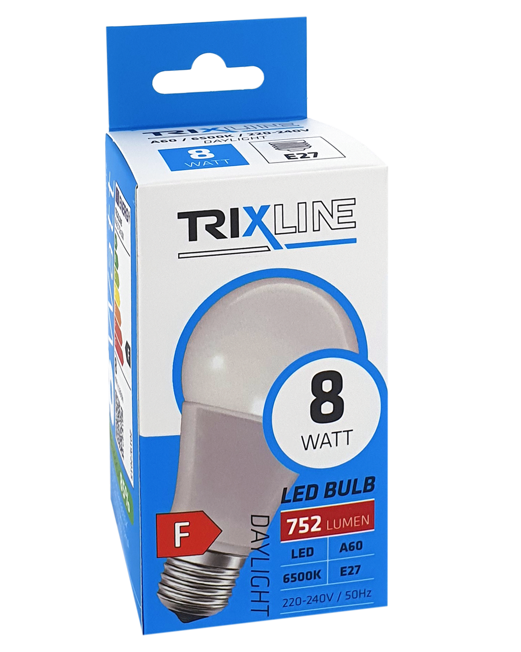 Trixline 8W E27 A60 6500K 752lm magas fehér LED izzó Trixline 8W E27 A60 6500K 752lm magas fehér LED izzó