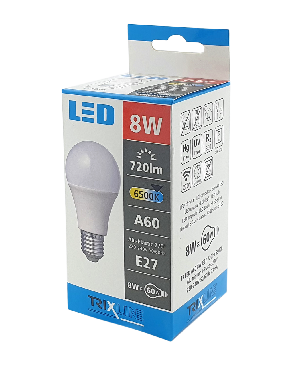 Trixline 8W E27 A60 6500K hideg fehér Trixline 8W E27 A60 6500K hideg fehér