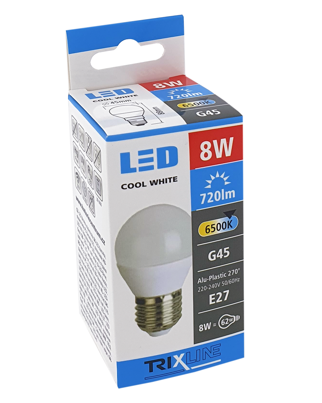 Trixline 8W E27 G45 6500K hideg fehér Trixline 8W E27 G45 6500K hideg fehér