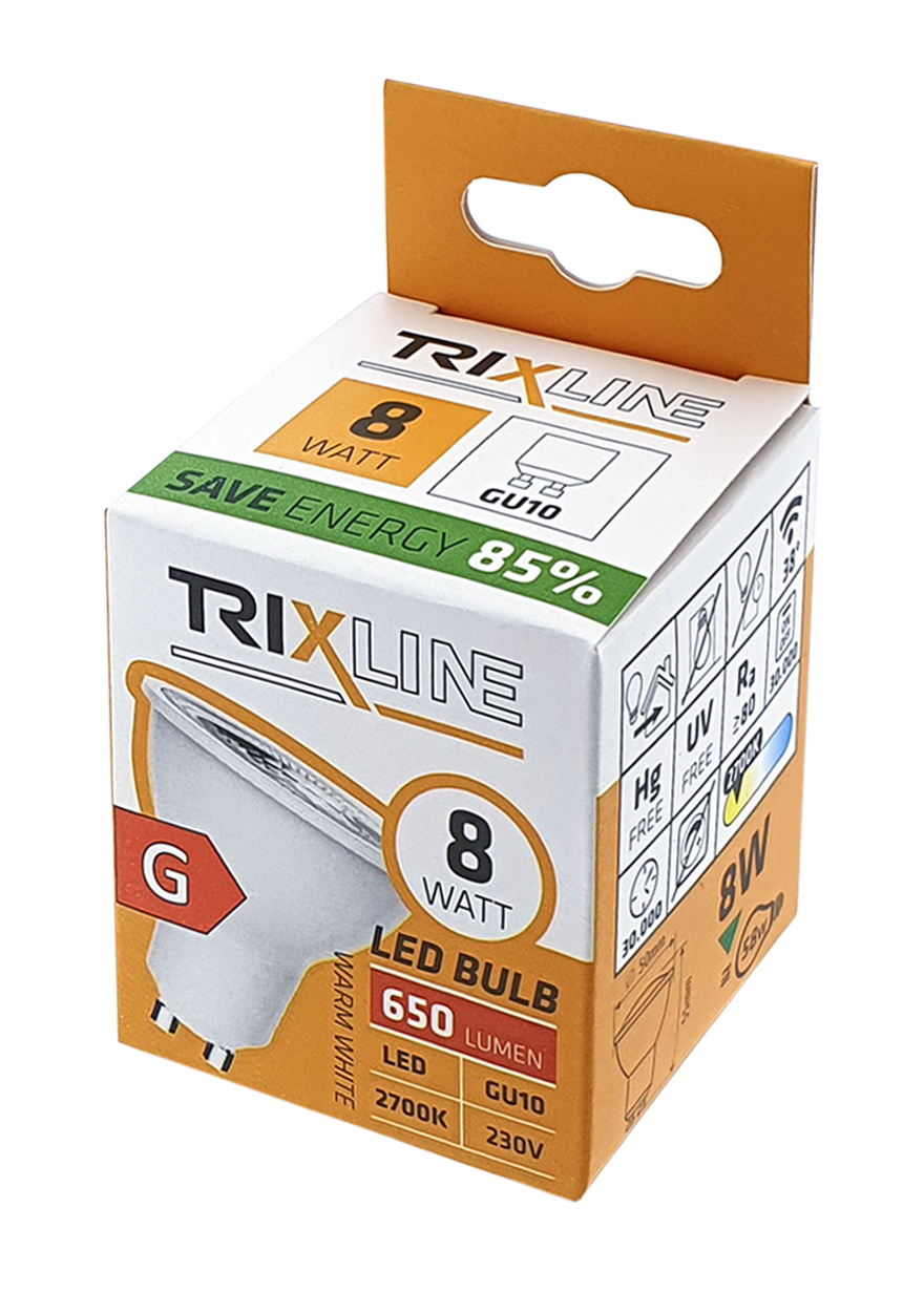 Trixline 8W GU10 650 lm 2700K meleg fehér Trixline 8W GU10 650 lm 2700K meleg fehér