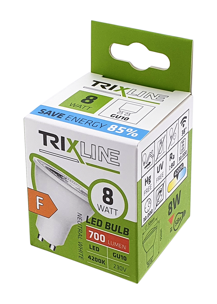 Trixline 8W GU10 700lm 4200K semleges fehér Trixline 8W GU10 700lm 4200K semleges fehér