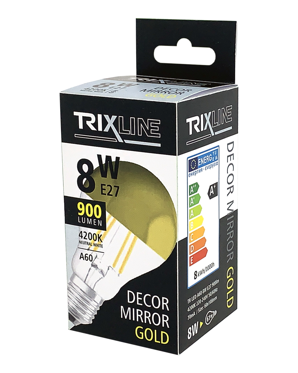 Trixline DEKOR TÜKÖR A60, 8W ARANY Trixline DEKOR TÜKÖR A60, 8W ARANY