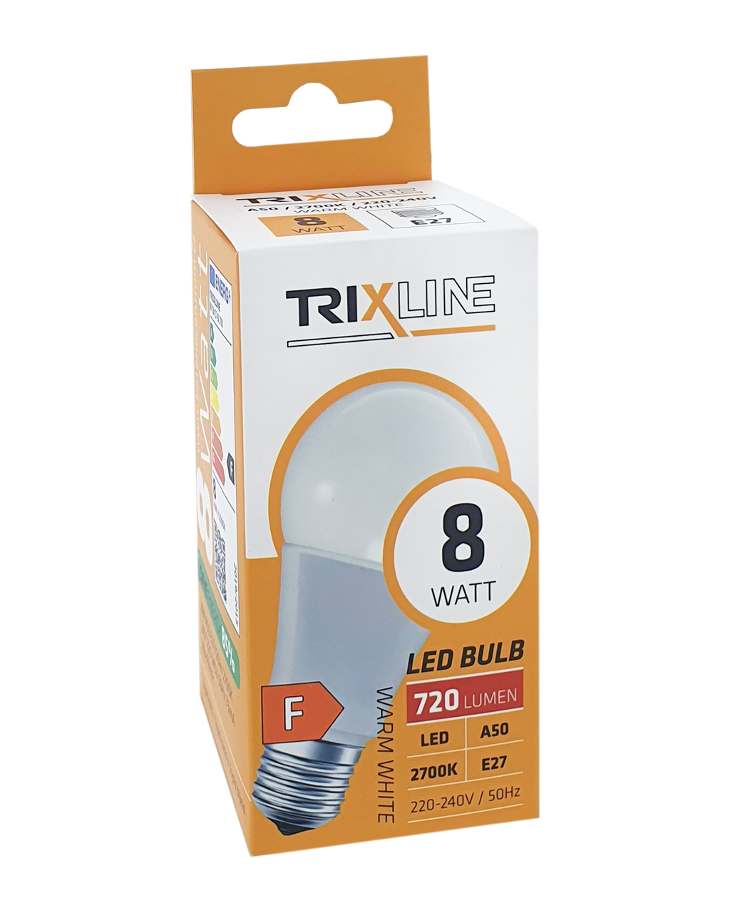 Trixline8W E27 A50 2700K 720lm meleg fehér LED izzó Trixline8W E27 A50 2700K 720lm meleg fehér LED izzó