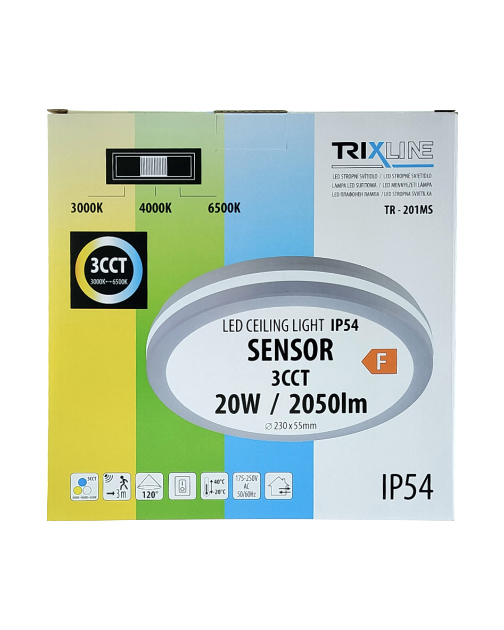 TR-201MS – 20W mennyezeti LED CCT lámpa mozgásérzékelővel 2050lm ø23×5.5cm Trixline TR-201MS – 20W mennyezeti LED CCT lámpa mozgásérzékelővel 2050lm ø23×5.5cm Trixline